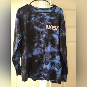 NASA Long Sleeve Tee-shirt Size Large. Blue and Black Tie Dye. Unisex